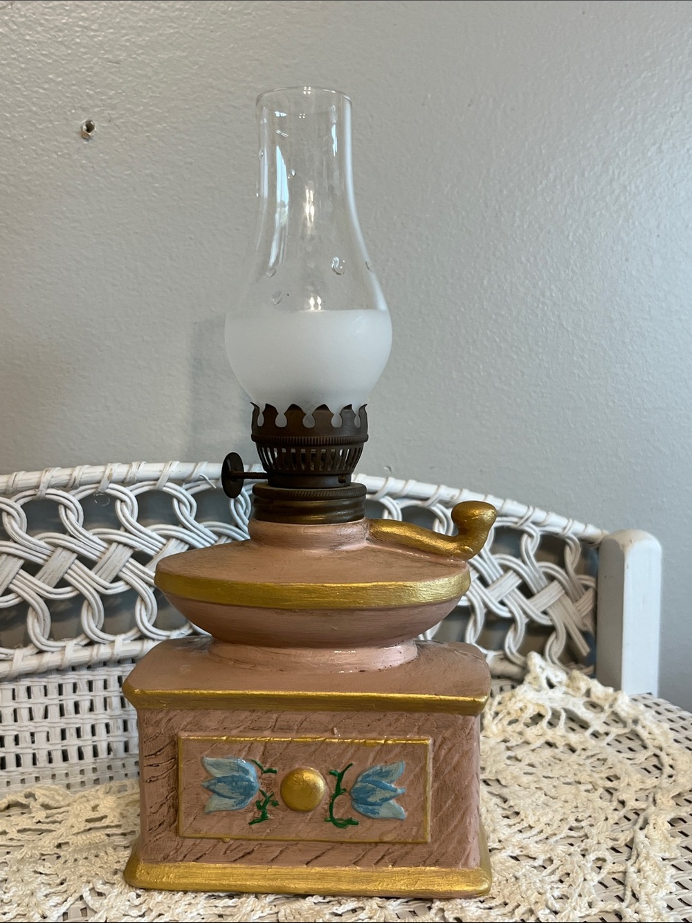 Vintage Pink Ceramic Miniature oil lamp